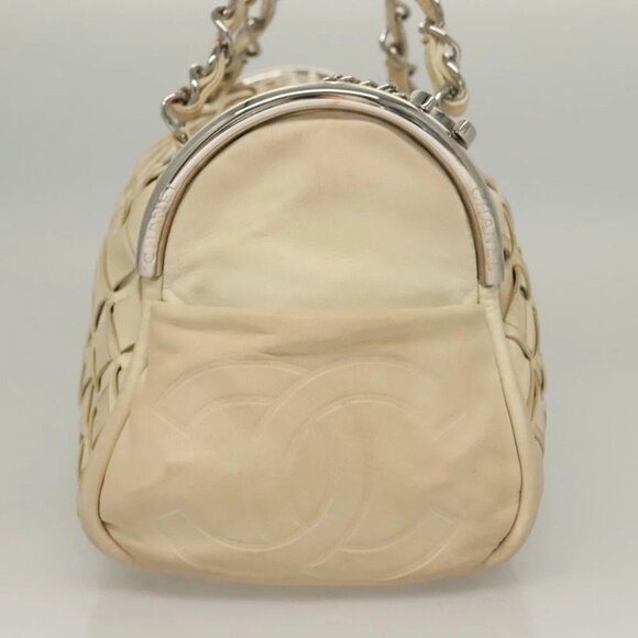 CHANEL Chain Hand Bag Leather White Silver CC - Picture 3 of 14